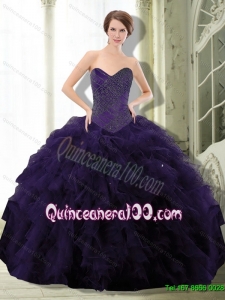 2015 Exclusive Dark Purple 15 Quinceanera Dress with Beading and Ruffle