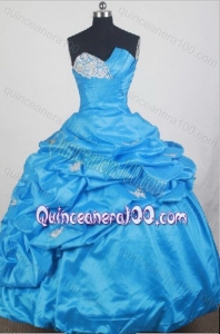 Blue Sweetheart Ball Gown Beading Taffeta Quinceanera Dress with Pick-ups