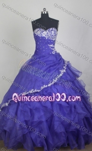 Exclusive Ball Gown Sweetheart Blue Ruffles And Appliques Quinceanera Dress With Beading