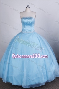 Elegant Light Blue Ball Gown Strapless Beading Quinceanera Dresses