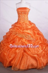 Orange Beautiful Ball Gown Strapless Beading And Pick-ups Quinceanera Dresses