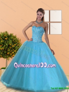 The Most Popular Beading Sweetheart Blue Quinceanera Gowns for 2015