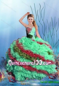 2015 Summer Perfect Beaded Sweet 15 Dresses with Ruffles in Multi Color