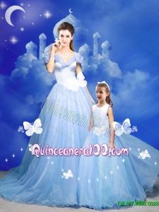 Popular 2015 Summer Cinderella Princesita Dresses with Hand Made Flowers in Blue
