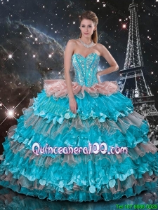 2016 Fall New Style Sweetheart Quinceanera Dresses with Beading and Ruffled Layers
