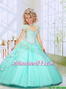 2016 Fashionable Beading Sweep Train Mini Quinceanera Dresses in Mint