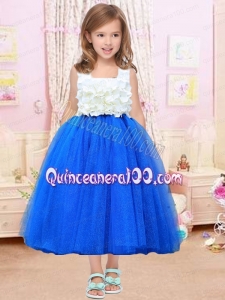 Pretty Appliques Royal Blue A-Line Tulle Square Little Girl Dress for 2014