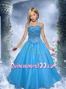 Elegant Ball Gown Floor-length Blue Little Girl Pageant Dress