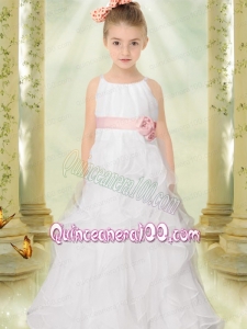2014 A-Line Spaghetti Straps Beautiful Flower Girl Dress with Hand Made Flowers