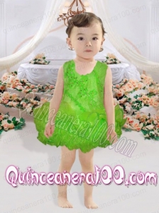 Scoop Backless Short Beading and Ruffles 2014 Little Girl Dress in Spring Green