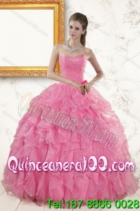 2015 Pretty Baby Pink Beading and Ruffles Spring Quinceanera Dresses