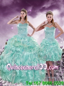 Detachable 2015 Fashionable Beading and Ruffles Aqual Blue Quince Dresses