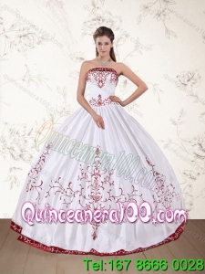 2015 Most Popular Strapless Floor Length Quinceanera Dress in White and Red