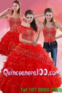 Elegant Red Quince Dresses With Beading and Ruffles for 2015