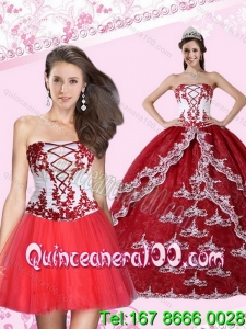 2015 Most Popular Appliques Strapless Quinceanera Dress in Multi Color