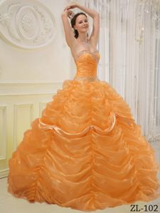 Orange Sweetheart Beading Quinceanera Dress with Pick-ups