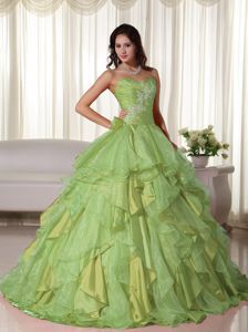 Yellow Green and White Appliques Quinceanera Dress to Floor-length