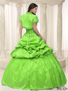 Cheap Sweetheart Spring Green Sweet Sixteen Dress with Appliques