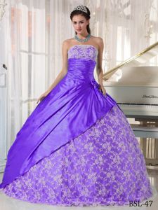 Ball Gown Strapless Taffeta Ruched Lace Accent Sweet 15 Dresses