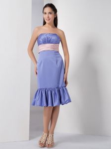 Column Strapless Dama Dress in Lilac with Belt and Ruches