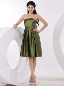 Simple Strapless Olive Green Quinceanera Dama Dress Knee-length