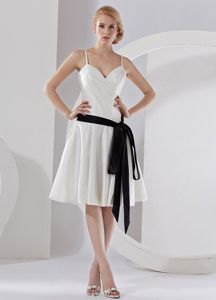Spaghetti Straps Black Sash Knee-length 2013 White Dama Dress