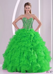 Pretty Spring Green Ruffled Layers Sweet 15 Dresses with Beading