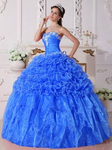 Blue Strapless Embroidery and Ruffles Dress for Quince Plus