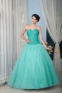 Custom Made A-line Beaded Mint Colored Dress for Quince