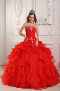 The Brand New Red Sweet 15 Dress with Beading and Ruffles
