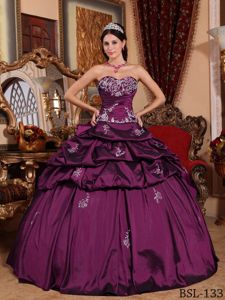 Appliqued Pleated Dress Quince with Pick-ups and Ruches