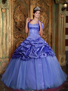 Purple Taffeta and Organza Quinceanera Party Dress with Beading