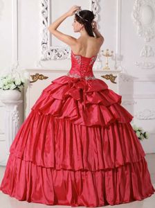 Attractive Pick Ups Appliqued Red Ball Gown Dress for Sweet 16