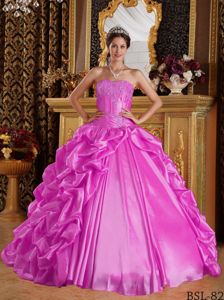 Shinning Hot Pink Embroidery Beading Quinceanera Dress Floor-length