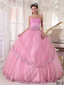 Pink Sweetheart Appliqued Quinceanera Dresses for Wholesale