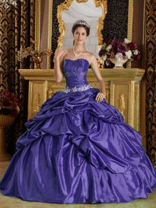 Purple Taffeta Quinceanera Dress with Pleated Bust and Beading