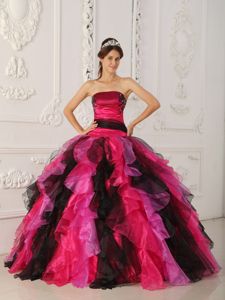 Multi-color Strapless Quinceanera Dress with Appliques and Ruffles for 2013