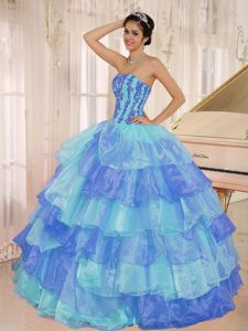 Strapless Layered Ruffles Quinceanera Dresses with Appliques