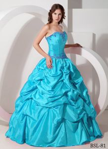 Aqua Blue Ball Gown Taffeta Pick-ups Quinceanera Gown Dresses