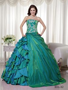 Colorful Strapless Quinceanera Dresses with Appliques and Ruffles