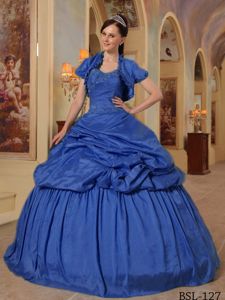 Sapphire Royal Blue Pleated Sweet 16 Dresses with Capelet and Pick-ups