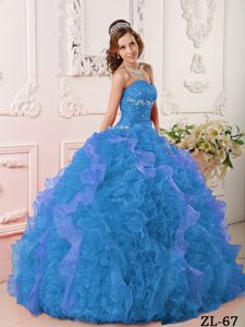 Aqua Blue Beading Bodice Dress for Sweet 16 with Ruffles