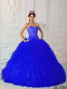 Krakow Film Festival Popular Sweetheart Royal Blue Beading Dress for Quince with Ruffles