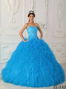 Britney Spears Beautiful Aqua Blue Sweetheart Beading Dress for Quince with Ruffles