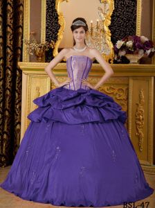 Unique Dark Purple Dress for Quince with Appliques and Pick-ups