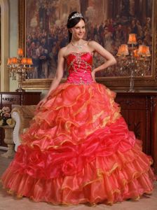 Attractive Beaded Quinceanera Gowns Dress Ruffled Layers in Orange