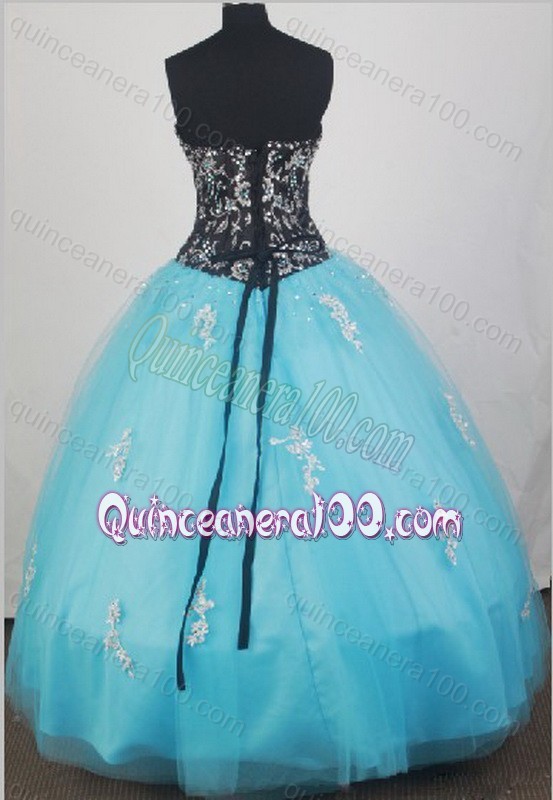 Beadings and Appliques Baby Blue Sweetheart Tulle Quinceanera Dress