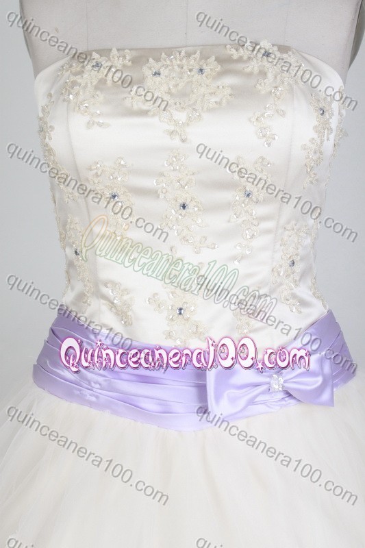 Classical Appliques White Ball Gown Strapless Sash Quinceanera Dresses