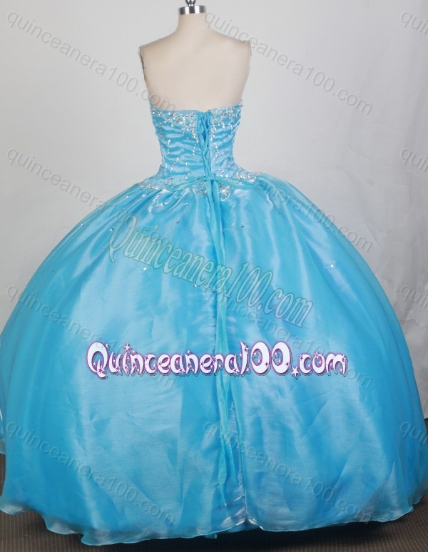 Strapless Ball Gown Beadings Baby Blue Organza Zipper up Quinceanera Dress