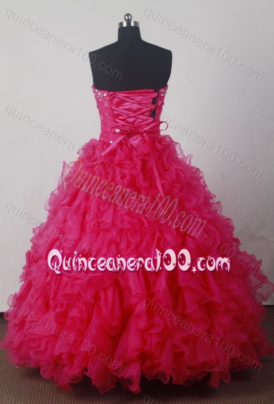 Ball Gown Beading and Ruffles Sweetheart Quinceanera Dresses in Red